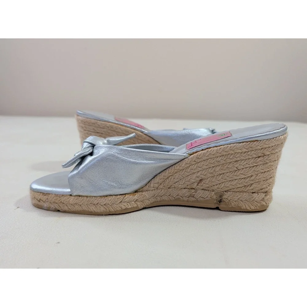 Lilly Pulitzer Wedge‎ Sandal Womens 9 Silver Espadrille Preppy Feminine Resort